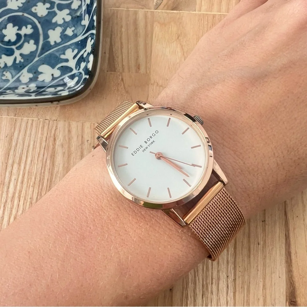 Eddie Borgo New York ladies rose gold tone dress watch NEW BATTERY